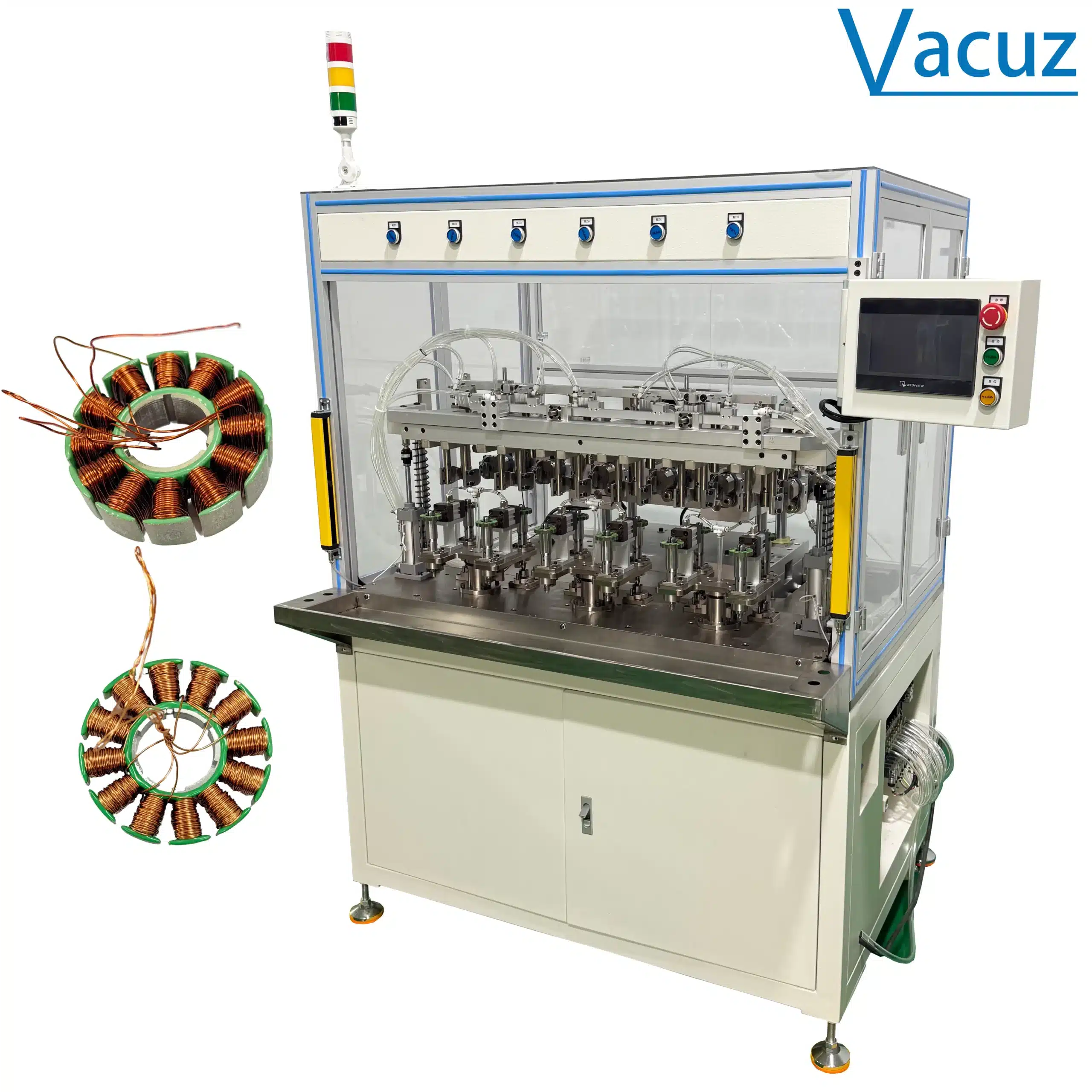 rotary table vacuz 6 stations automatic fpv uav drone bldc motor external stator core flying fork winding machine equipment manufacturer